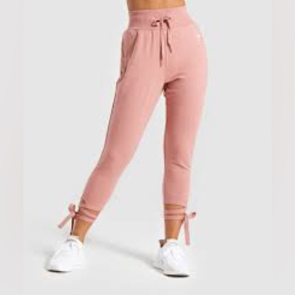 Gymshark Ark High Waisted Joggers in Deep‎ Blush Marl pink with ankle tie Size S